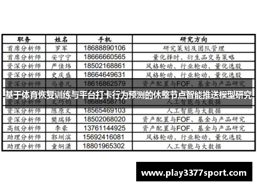 基于体育恢复训练与平台打卡行为预测的休整节点智能推送模型研究